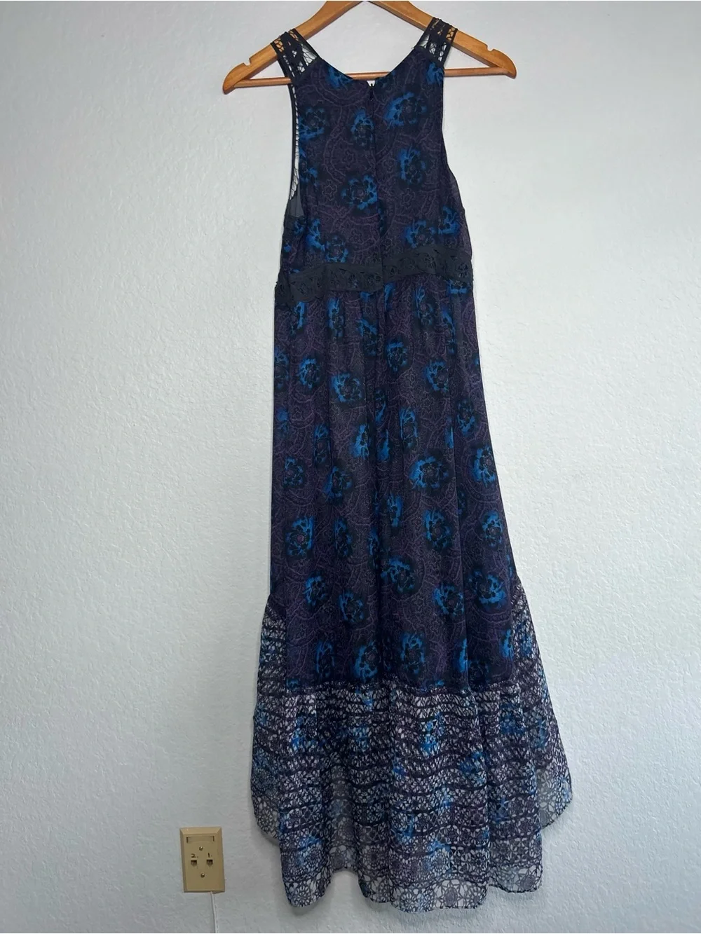 Free People Blue Black Purple Hi-Low Dress, Size 6